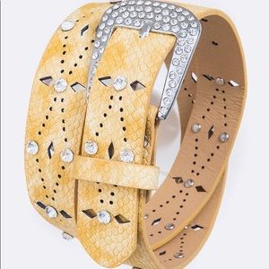 Yellow Snakeskin Genuine Leather Crystal Statement Belt